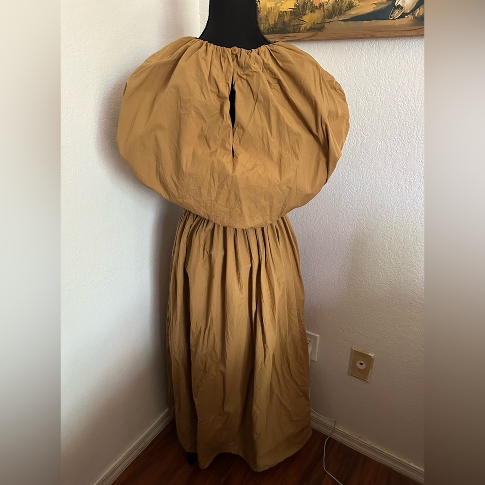 Black Crane Organic Cotton Poplin Shell Dress | Camel Tan - Size Small - Picture 4 of 10